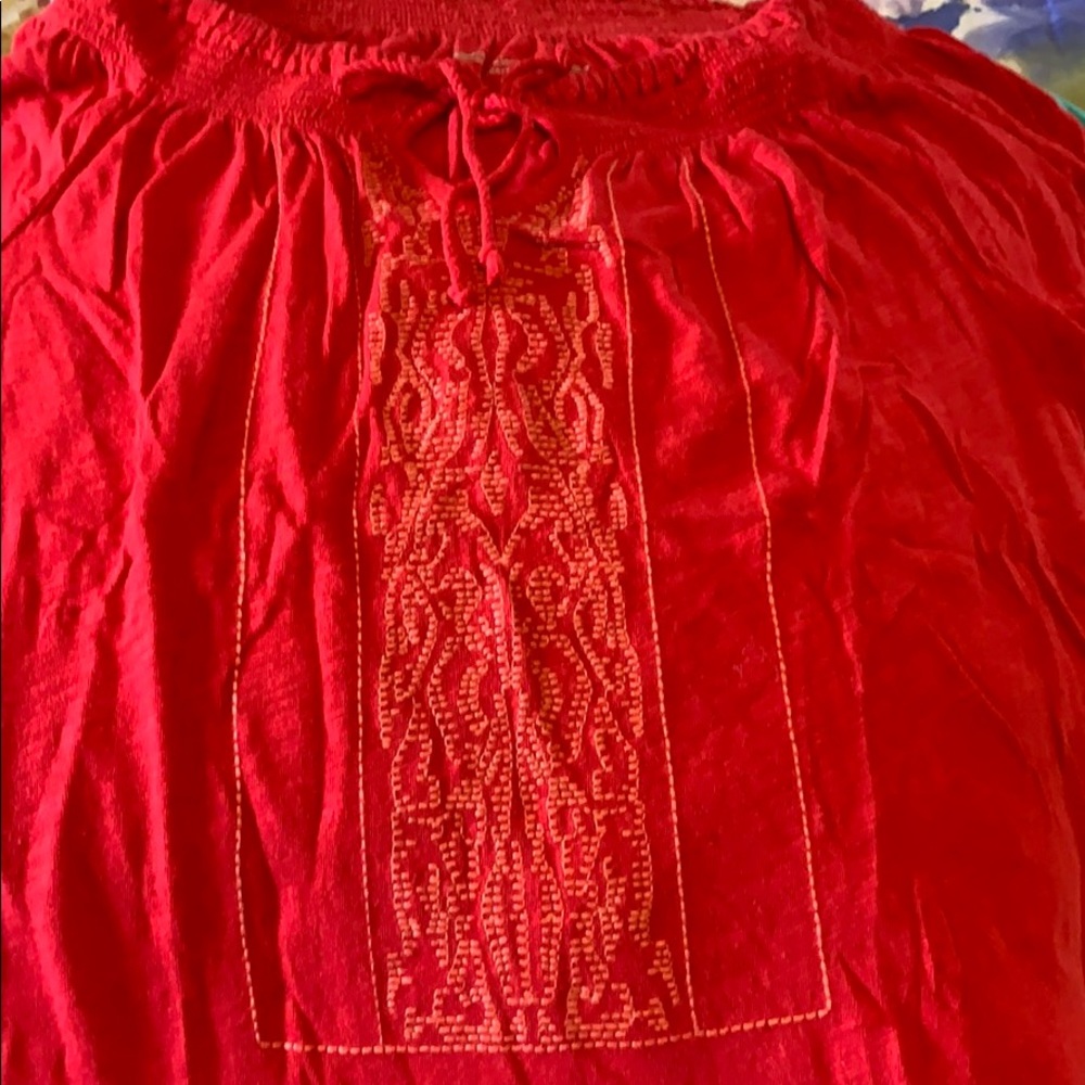 Red Eddie Bauer Embroidered Top, Size Small - Picture 3 of 5